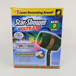 Star Shower Ultra 9 Christmas Laser Light Projector Stake Red Green Open Box New